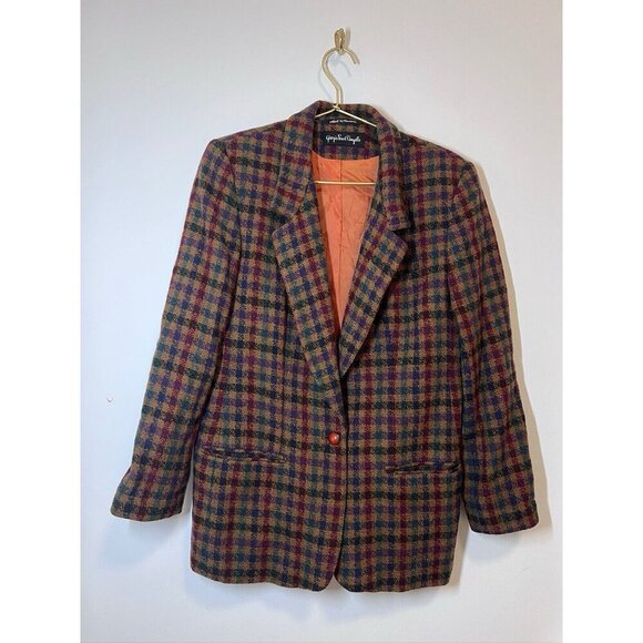VTG Giorgio Sant'Angelo Plaid Wool Blazer Preppy Equestrian - Picture 1 of 12